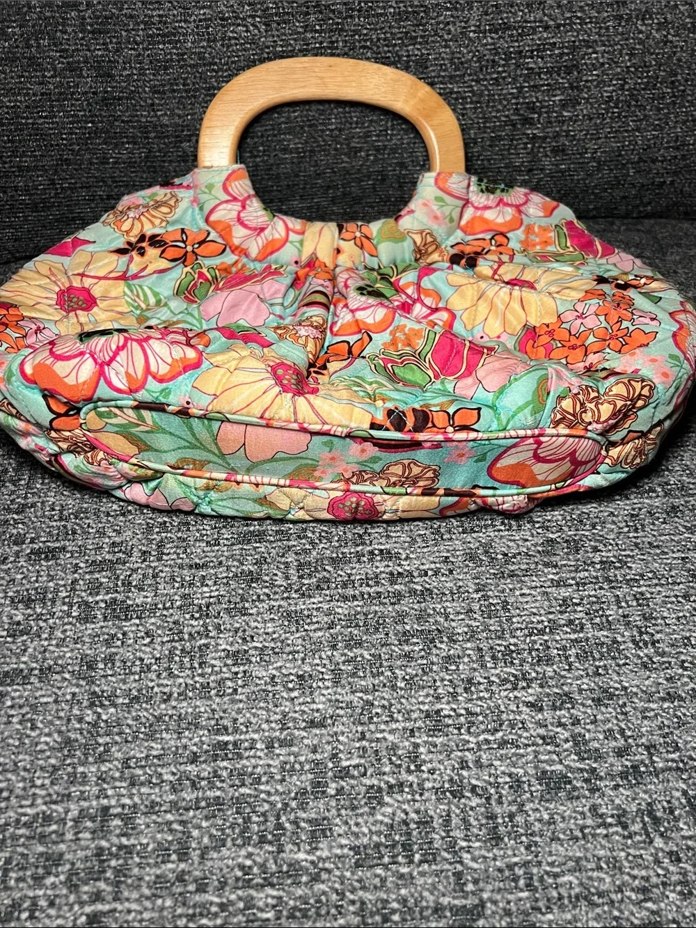 Vera Bradley Quilted Floral Clutch with Wooden Handles | Vintage Style Handbag - Picture 3 of 6